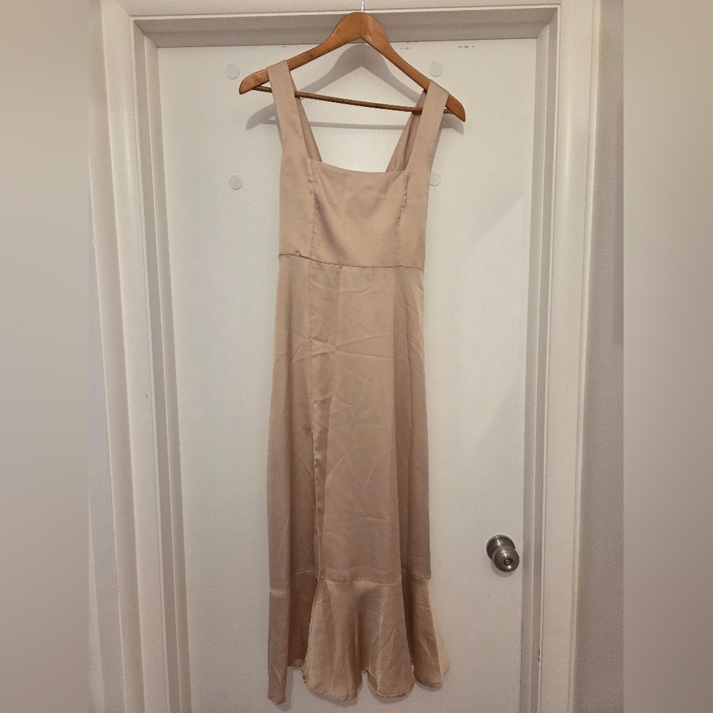 Show Me Your MuMu Silky Gold Tan Maxi Dress Formal Bridesmaid Wedding Small